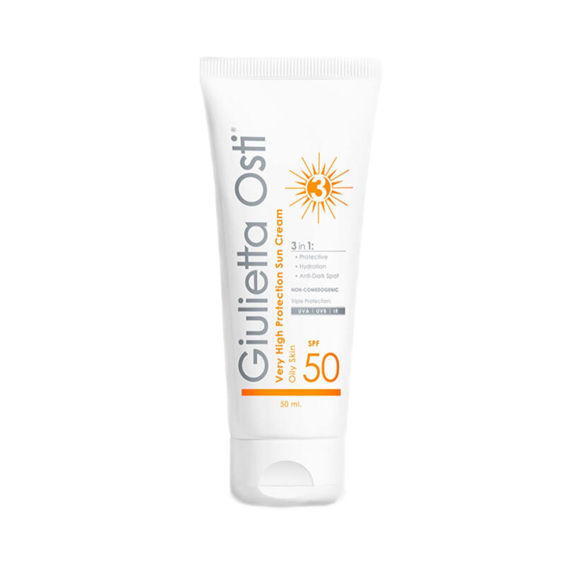 کرم ضدآفتاب بی‌رنگ صورت جولیتا اوستی spf50 مدل آبرسان مناسب برای پوست چرب حجم 50 میلی لیتر