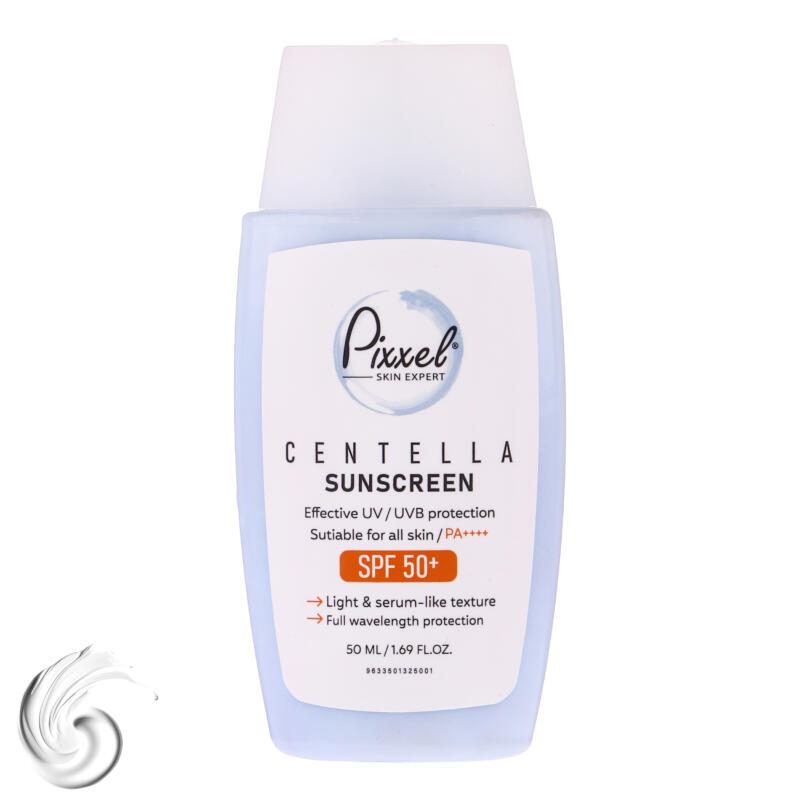 کرم ضد آفتاب بی‌رنگ پیکسل SPF 50 مدل Centella ‌محافظ UVA ،UVB، ++++PA مناسب برای انواع پوست‌ حجم 50 میلی‌لیتر